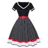 Women's Fashion Casual Vintage V Neck Short Sleeve Zpper Waist Print Dress