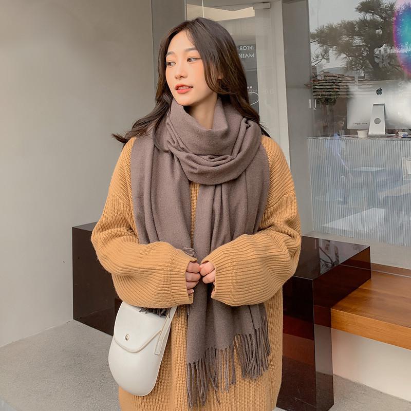 White Cashmere Scarf: Thickened, Solid Color, Versatile for Women & Men, Perfect for Autumn & Winter