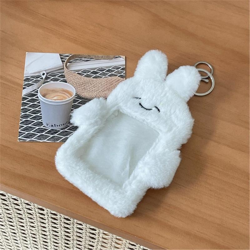 Soft Plush Photocard Holder ID Credit Case with Keychain Cartoon Pendant 3 Inch Photo Card Holders Card Protector School