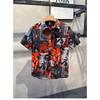 Men's Character Print Short Sleeve Shirt Street Hong Kong Style Loose Casual Shirt