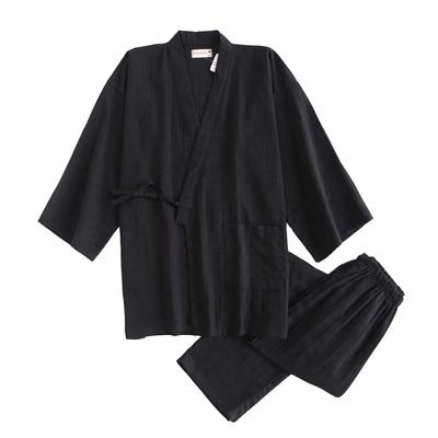 L [Lasher] Herren-Pyjama, Einfarbig, 100% Baumwolle, Set, Loungewear, Oberteile, Unterteile, Nachtwäsche, Atmungsaktiv, Frühling, Sommer, Herbst, Jinbei, Lässig, Haori,