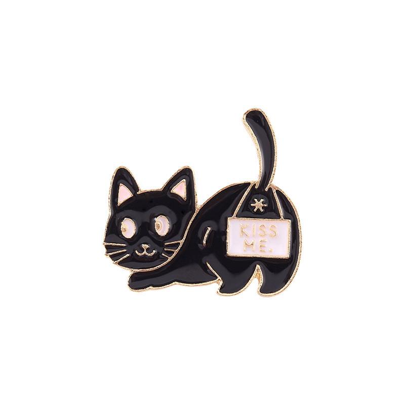 Black Enchanting Cat Animal Badge Unique Cartoon Style Brooch Durable Finish Glittering