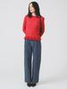 Ray Beams RIB Frill Hem Long Sleeve Knit Size Women's Sweater, Red/Free
