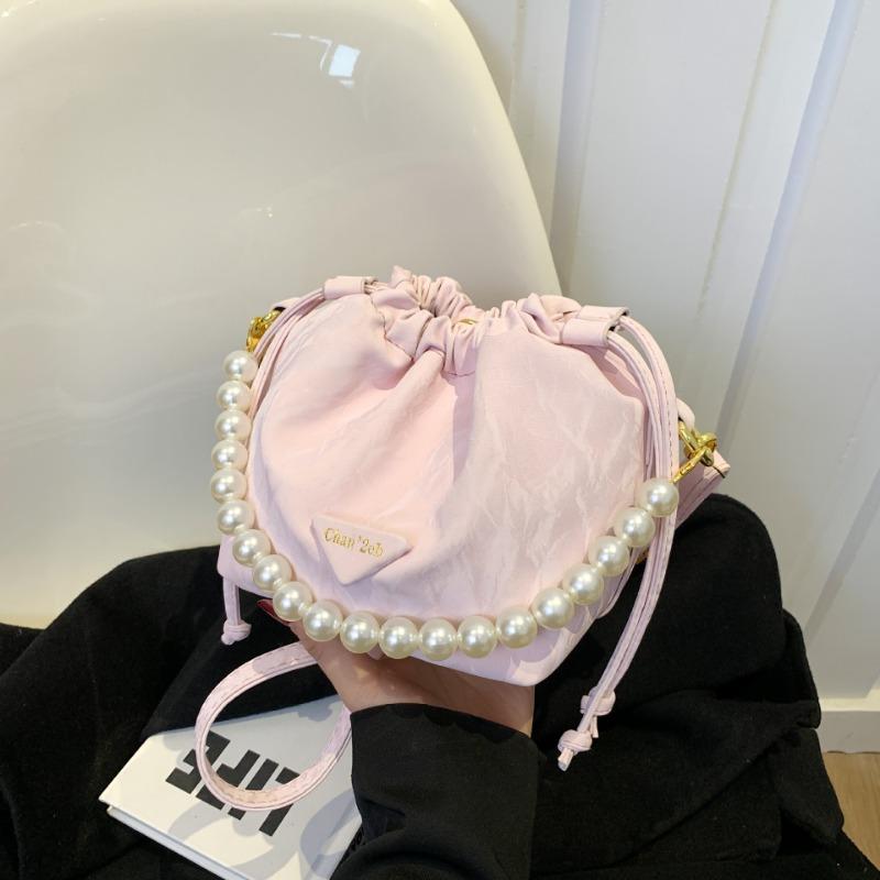 New pearl handbag trendy versatile fashion pleated cloud bag chain shoulder crossbody bucket bag