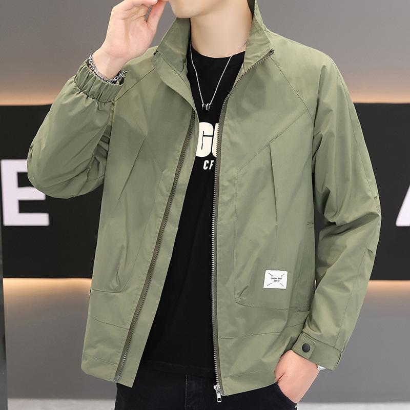 

Men S Light Luxury Jacket Jacket Spring And Autumn Korean Version Washed Regular Jacket Casual Ruffian Handsome Top Trendy Brand 4XL (recommended weight 175-97.5 kg) армія зелений колір