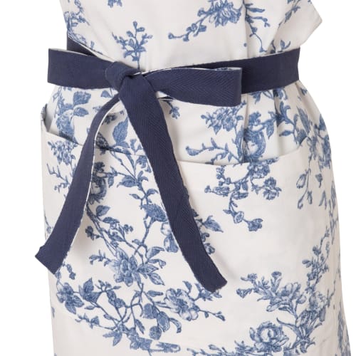 Francfranc Botanical Cotton Full Apron, Blue, 100% Cotton, Floral Print, with Pockets