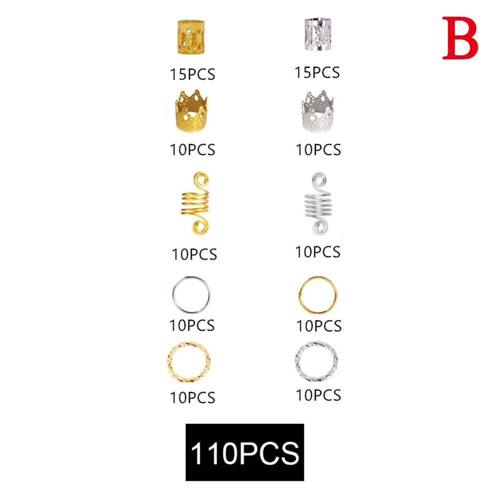 

Hair Rings Braids Beads Jewelry Charms Hair Decorations African Dreadlocks Hair Cuffs Hair Braid B (110Pcs)