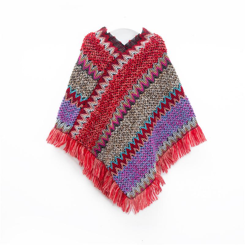 Christmas Style Ladies' Red Retro Ethnic Pullover Shawl Cloak for Spring, Autumn, and Winter Tibetan Travel