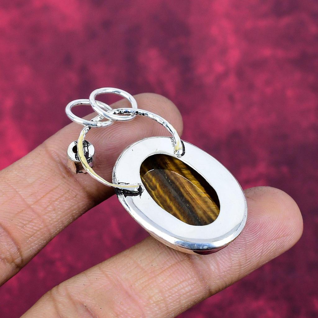 Tigerauge & Morganit Anhänger, 925 Massiv Sterlingsilber Schmuck, Edelsteinanhänger, Geschenk für Sie Handgefertigt Schöner Schmuck