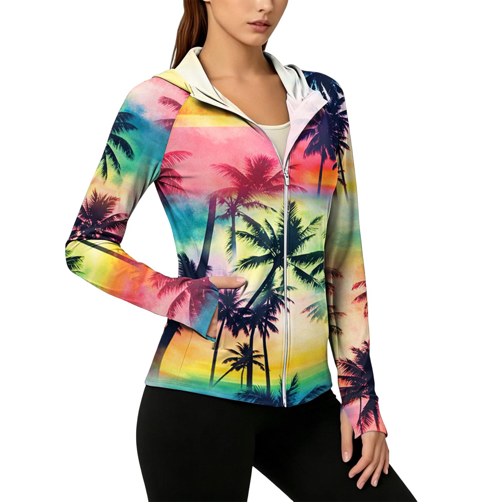 

Women s Lightweight Zip-Up Hoodie with Hood and Pockets Hawaiian Print Long Sleeve Sun Protection Jacket for Outdoor Activities XXL