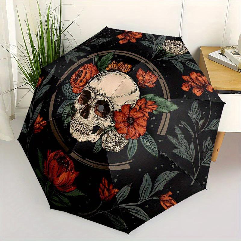 

Day of the Dead Skull & Flowers Circular Wall ArtUmbrella with Cute Design, Portable 3-Fold Compact Umbrella for Men & Women, Valentine s Day Mother s