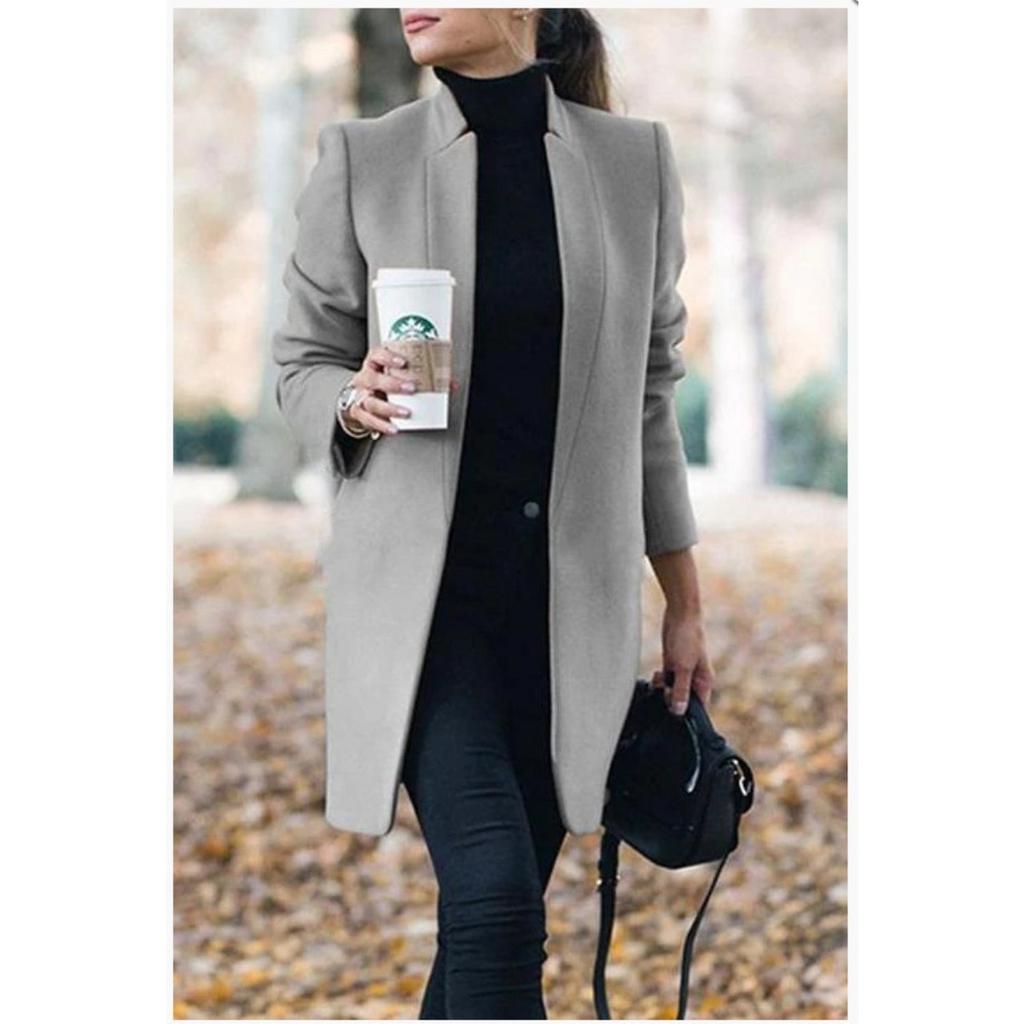 Autumn Winter New Fashion Solid Color Stand Collar Woolen Coat for Women European American Style