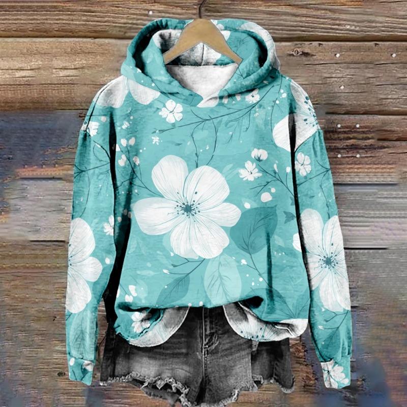 Women's Floral Hoodie Hipster Winter Pullover Harajuku Loose-Fit Casual Sweatshirt Cozy Fleece-Lined Jacket Casual Streetwear
