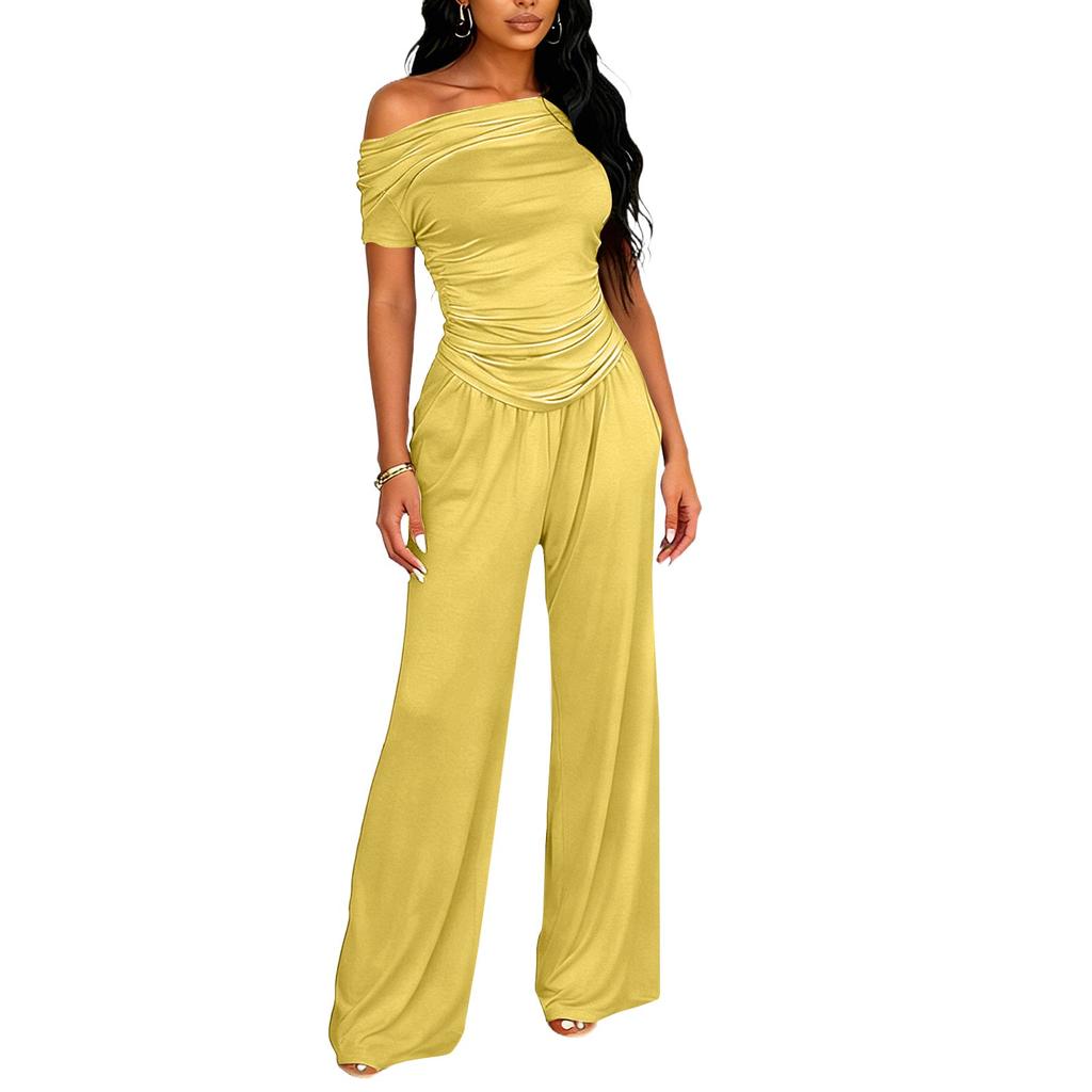 Women's 2,Piece Fashion Casual Color Short Sleeve Top And Long Pants Set
