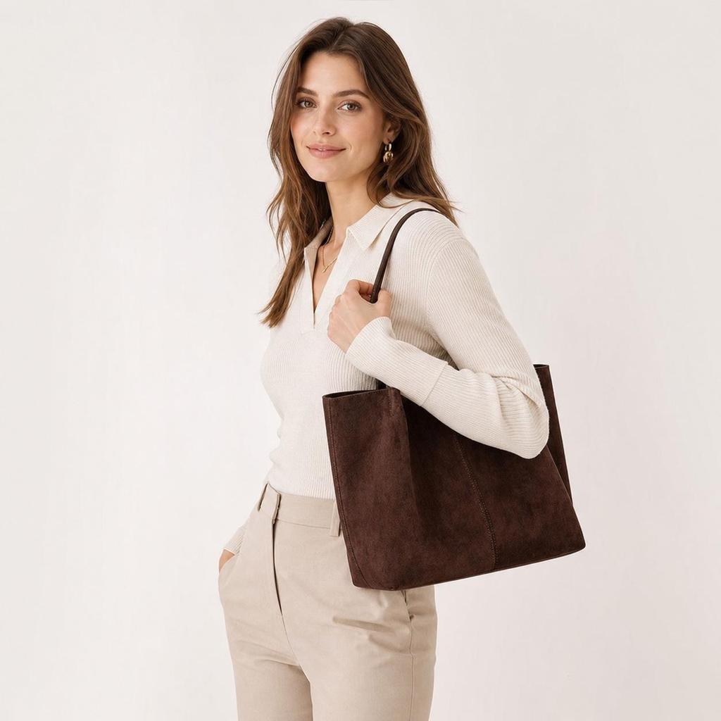 Borsa Tote Retro in Camoscio e Velluto da Donna: Di alta gamma, ad alta capacità per lavoro e tragitto