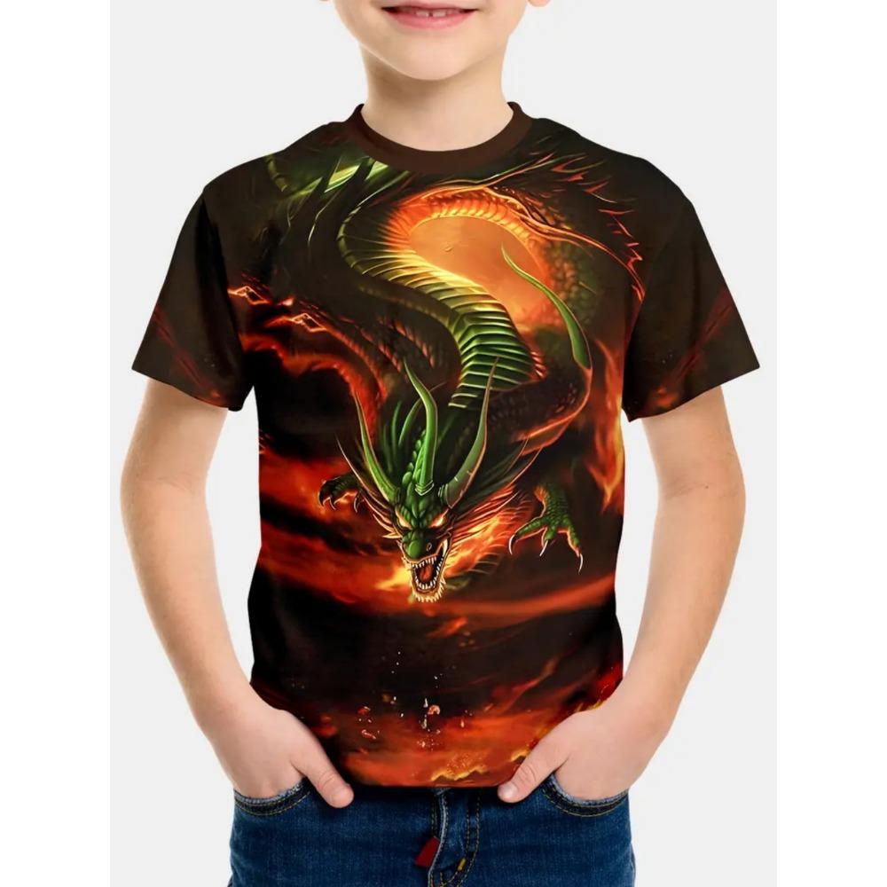 Children's Clothing T-Shirts for Boys Short Sleeve Child T-Shirt Fashion 3D Dragon Graphi Print Casual Girls Summer Clothes Tops