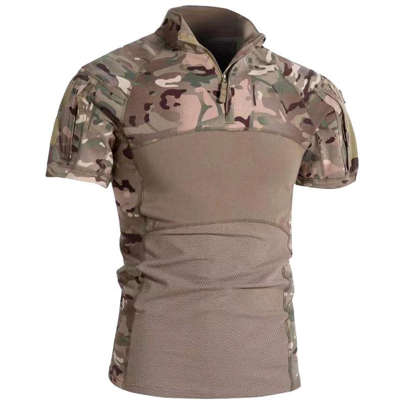 Knitted Frog Clothes Men's Camouflage Short-sleeved Slim Elastic T-shirt Property Team Building Top