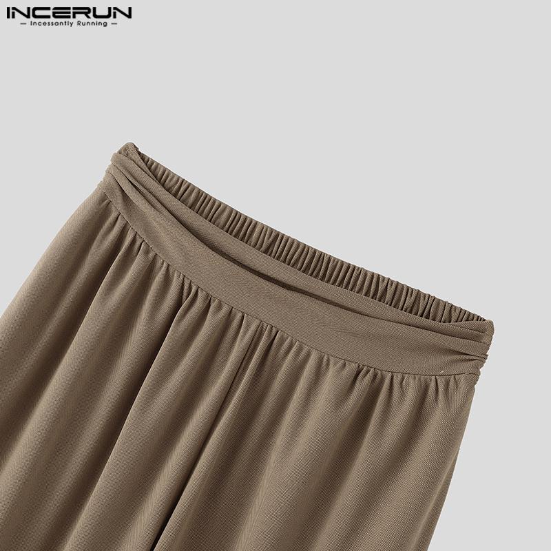 INCERUN Pánské vysoce elastické pasové ležérní volné texturované dlouhé kalhoty