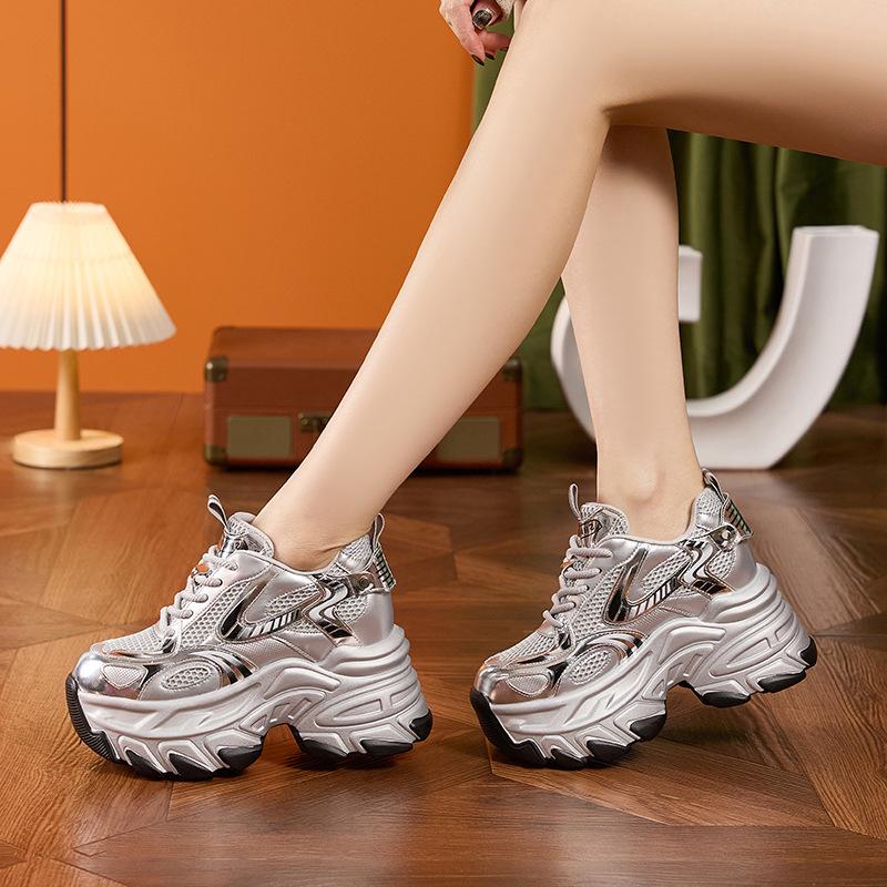 Daddy shoes women's new 2025 spring fashion versatile muffin mesh platform casual sports shoes inner height-increasing women's shoes