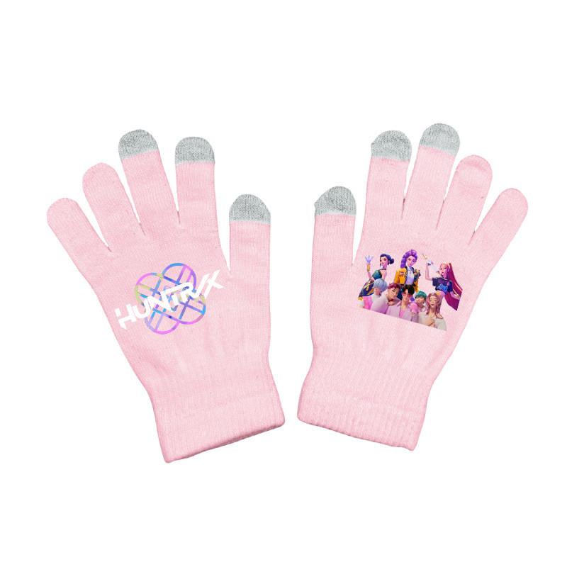 Kids Boys Girls Kpop Hunters Derpy Rumi Zoey Mira Printed Velvet Autumn Winter Warm Knitted Gloves