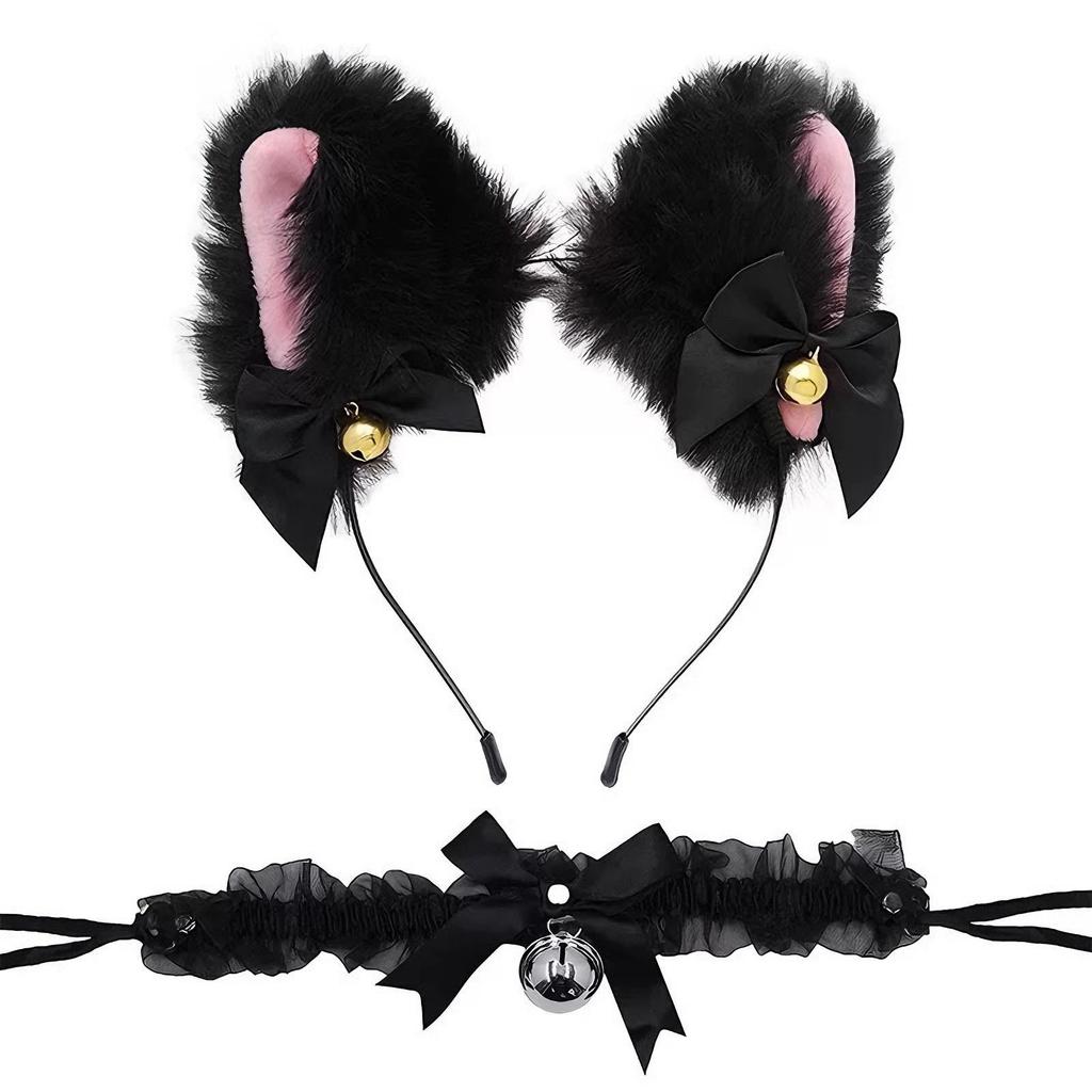 Cat Ear Bell Headband & Hairpin Set - Festive Headdress