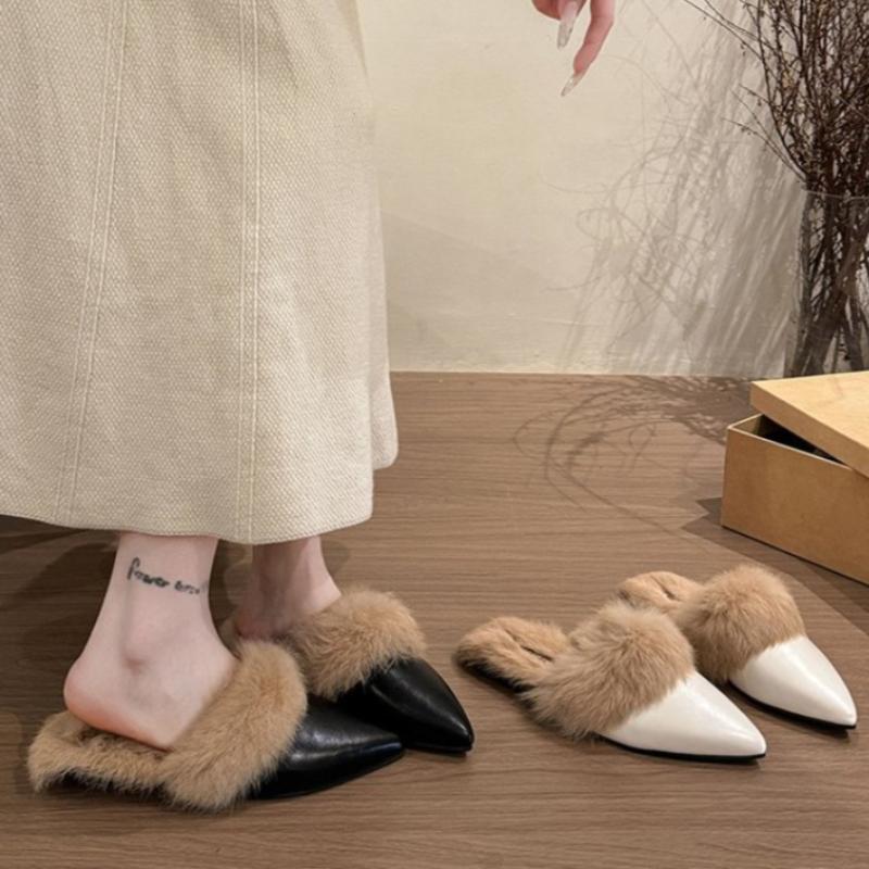 Winter Neue Baotou Hausschuhe Damenmode Spitze Plus Fleece zum Hineinschlüpfen Weiche Sohlen Rutschfest Bequeme Hausschuhe