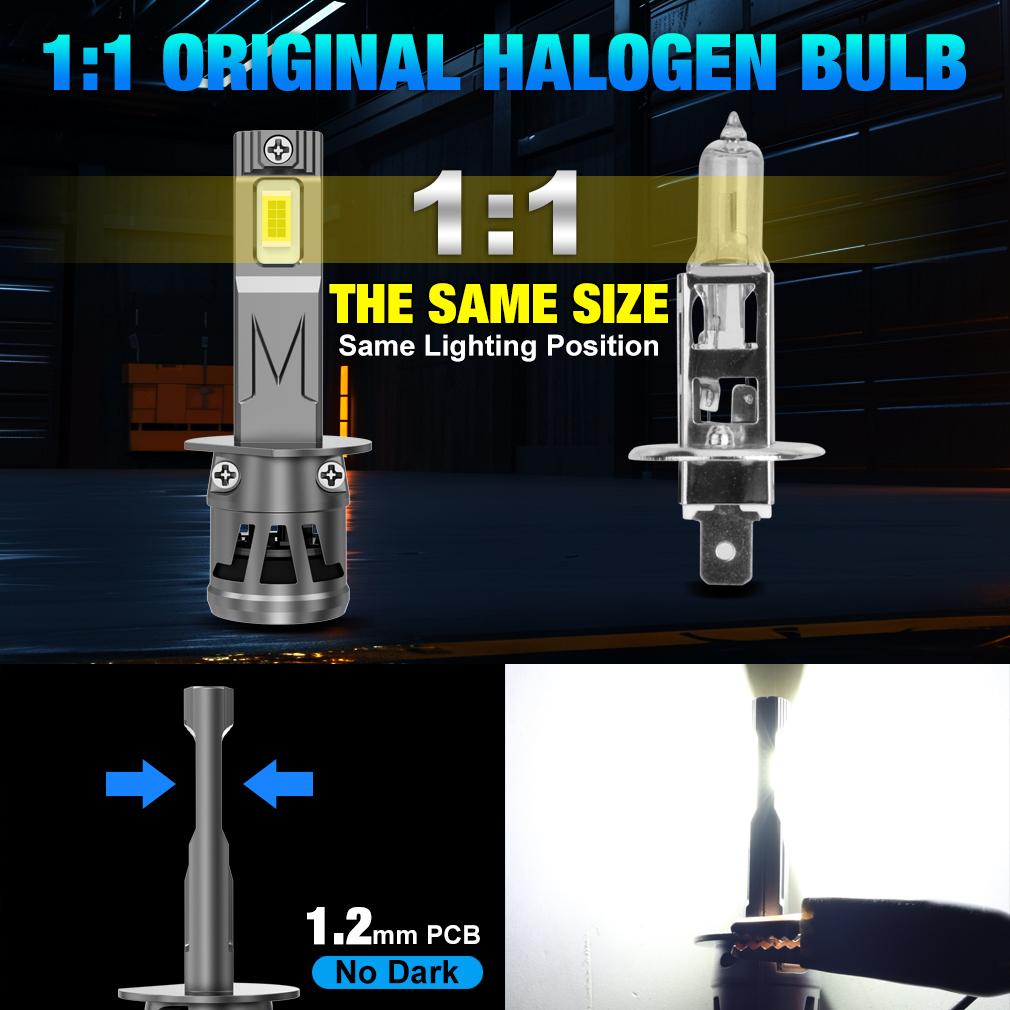 2 stk H1 H3 LED-frontlyspærer Turbolamper Mini 20000LM 50W 16 Kjerne CSP-brikker Supersterke Bil Tåkelys 12V 6500K Hvit Bil Frontlykt