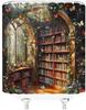Library Bookshelf Shower Curtain Fantasy Butterfly Jungle Forest Vine Green Plant Flower Vintage Educational Bookcase Books