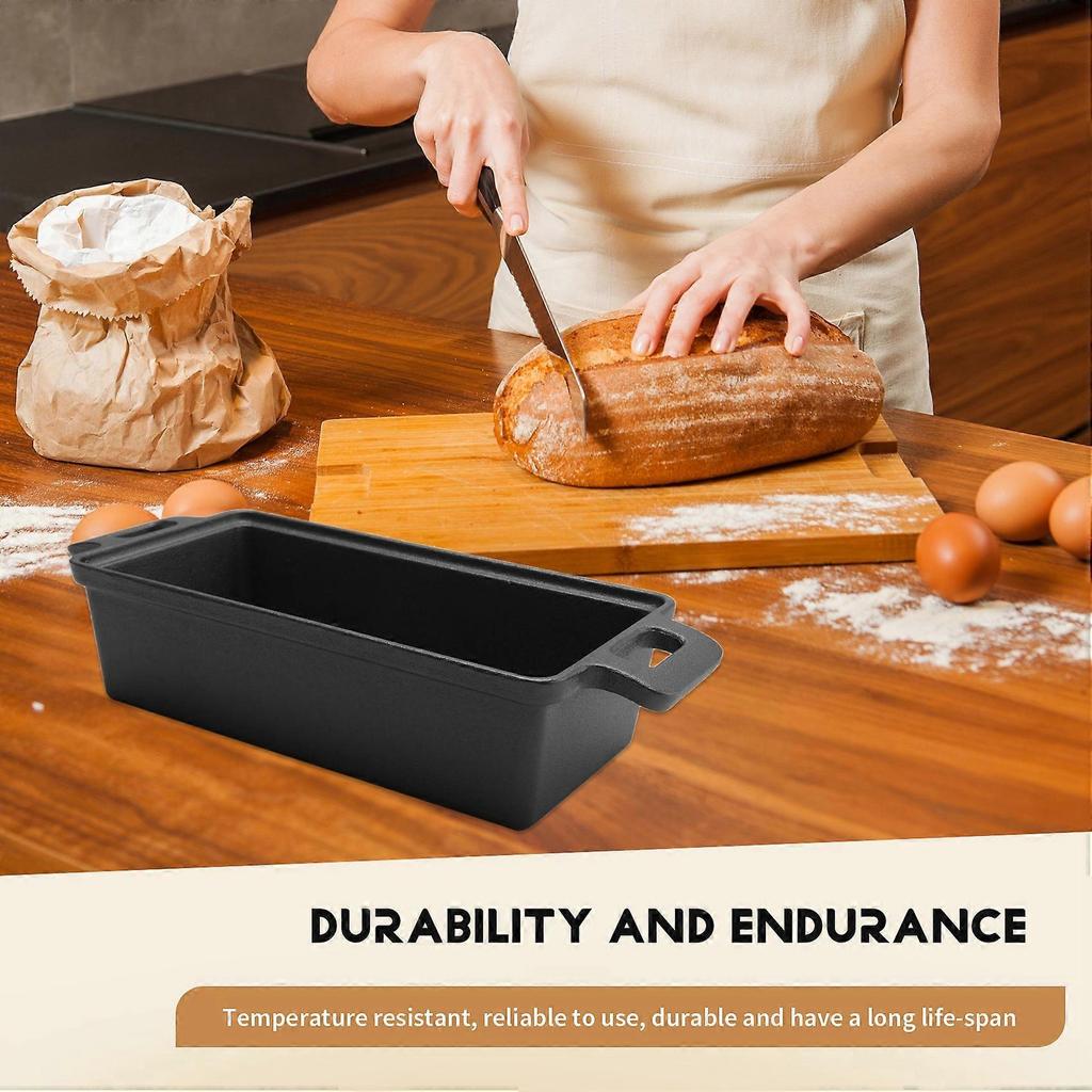 Cast Iron Bread Pan with Lid, Heavy Duty Loaf Pans for Baking Bread, Loaf Pans for Oven Baking, 2PCS (Black)