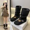One-pedal Medium Boots Women's Autumn New Short Boots Belt Buckle Thick-soled Round Head Sleeve Fashion Boots