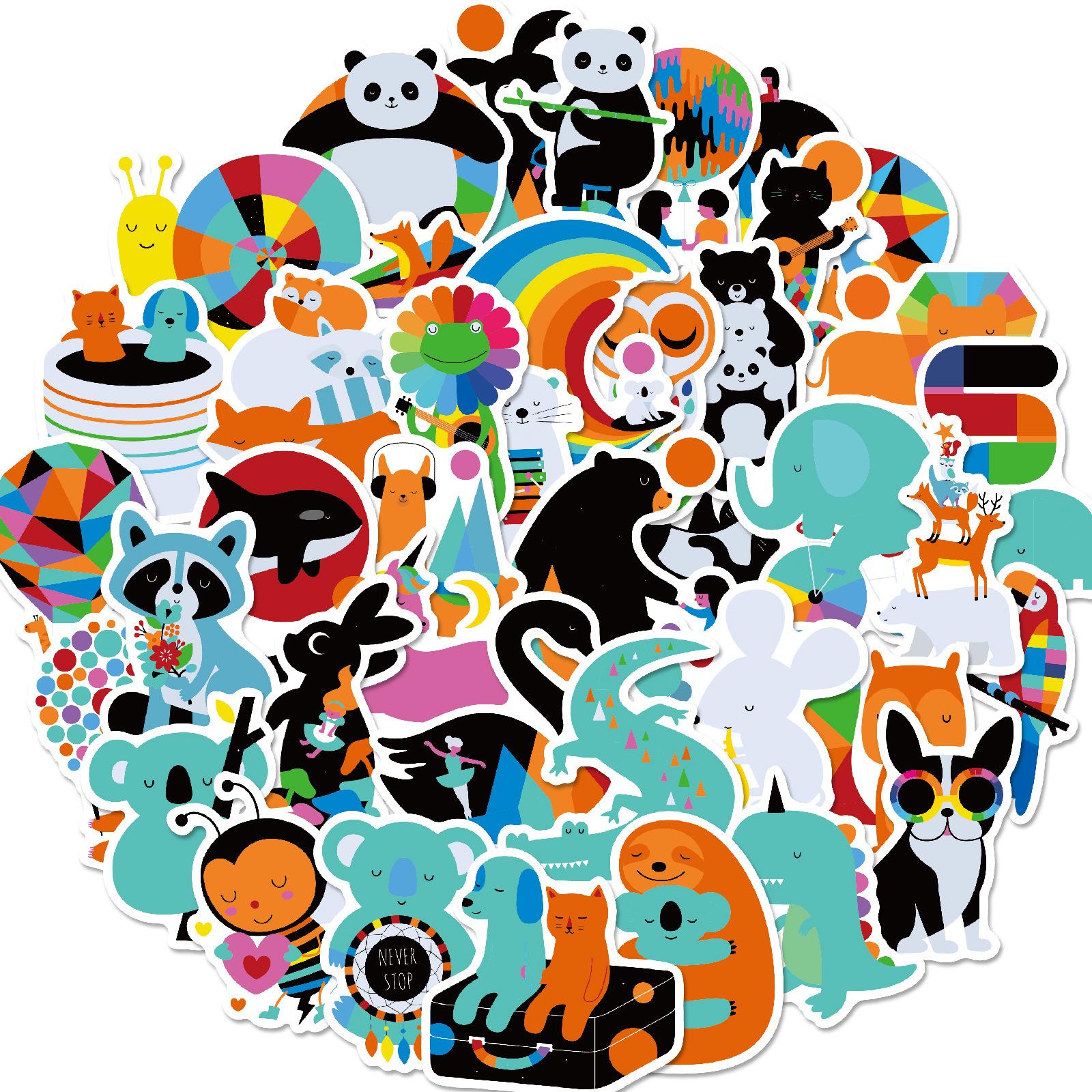 

50 Colorful Little Animals Mix And Match Graffiti Stickers Cute Cartoon Stickers