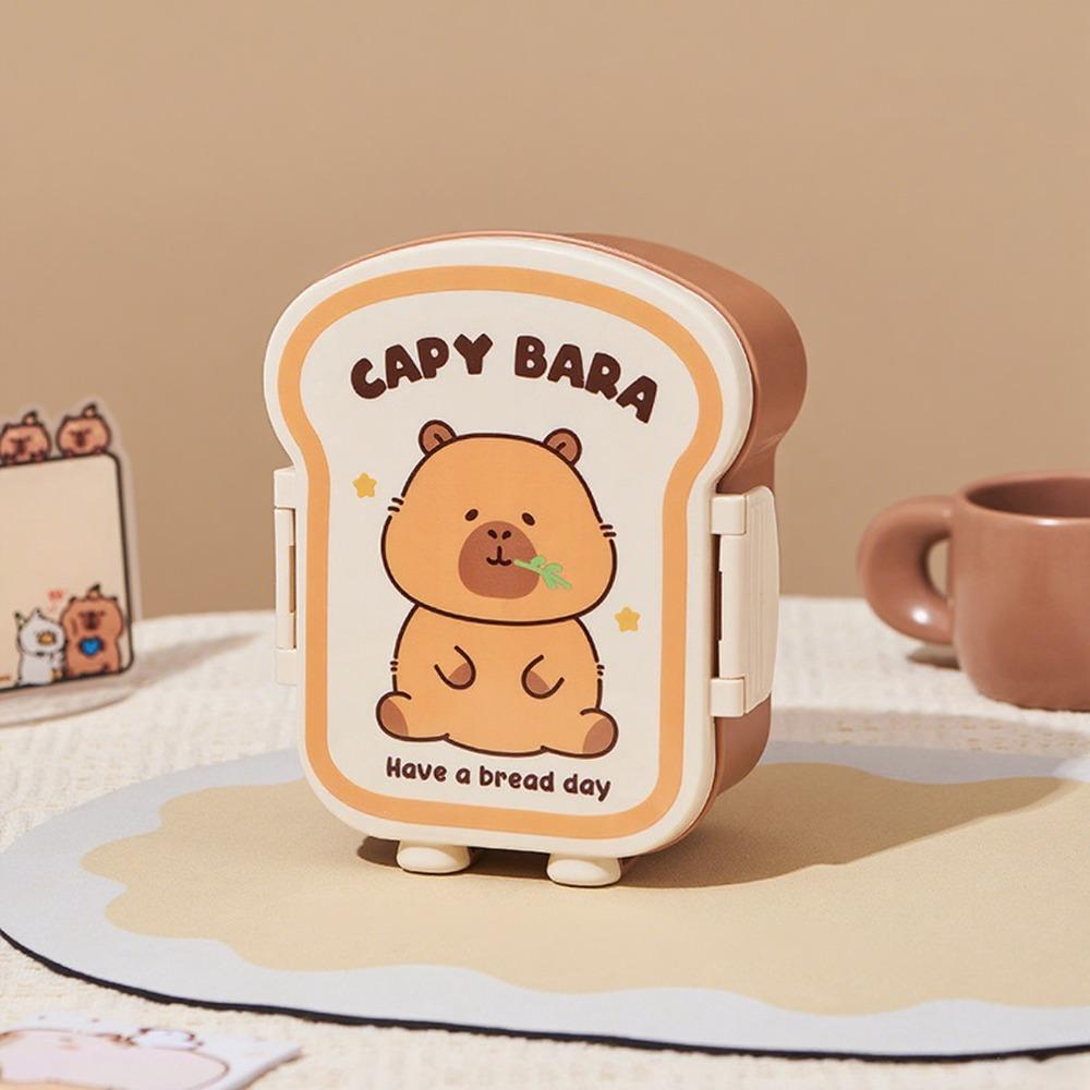 Cute Capybara Lunch Box Toast Shape 1000ml Large Capacity Food Storage Box Grid Seal Meal Boxes for Outdoor Picnic School