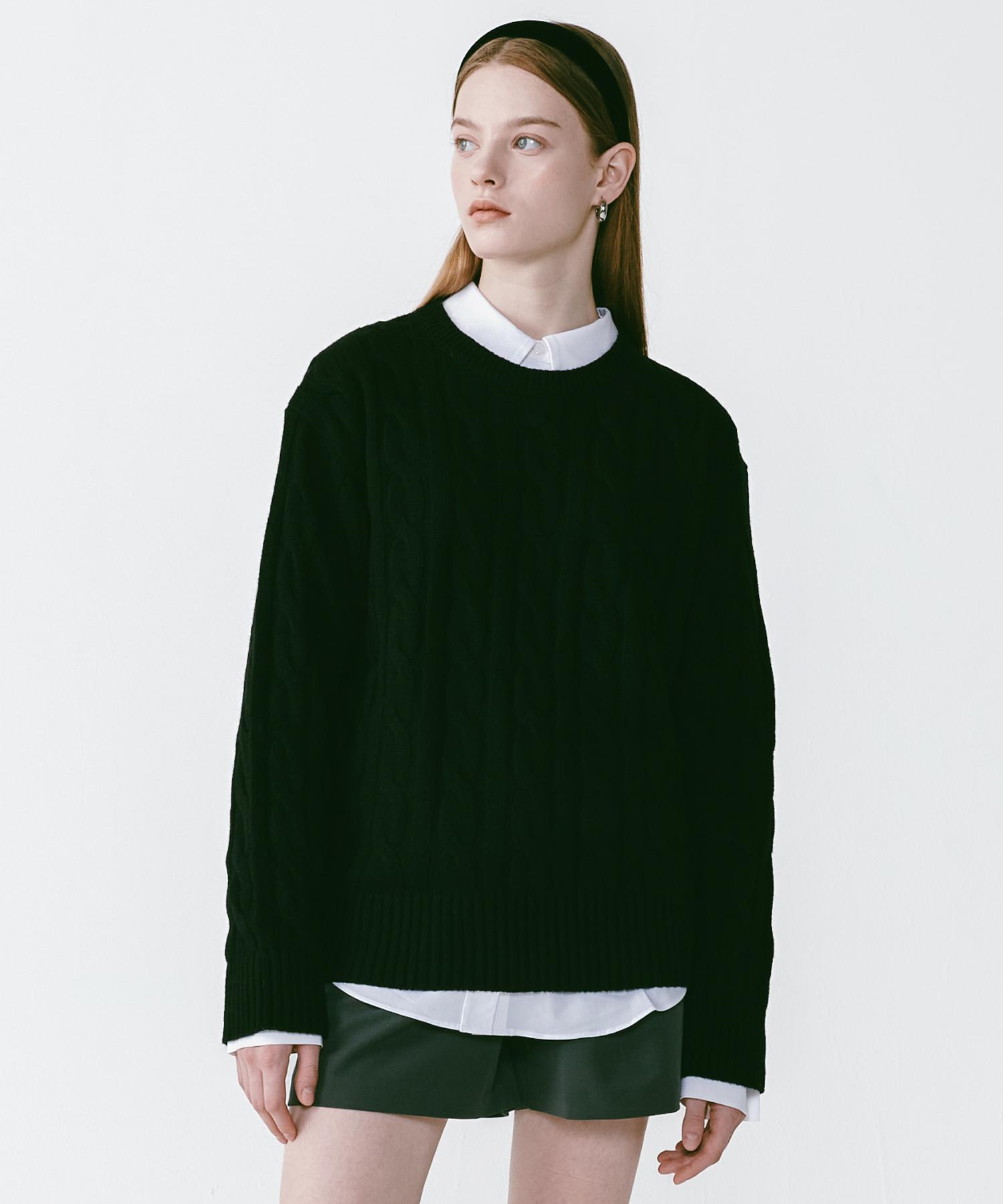 Rosiro Round Cable Knit [Black] M