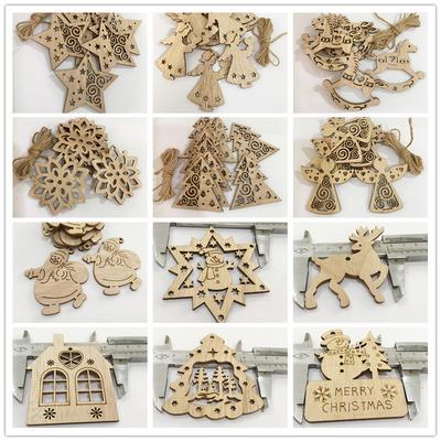 Unfinished Paintable Blank Wooden Christmas Festival Decoration Ornaments, Xmas Tree Hanging Wood Slices for Kids DIY Art Crafts