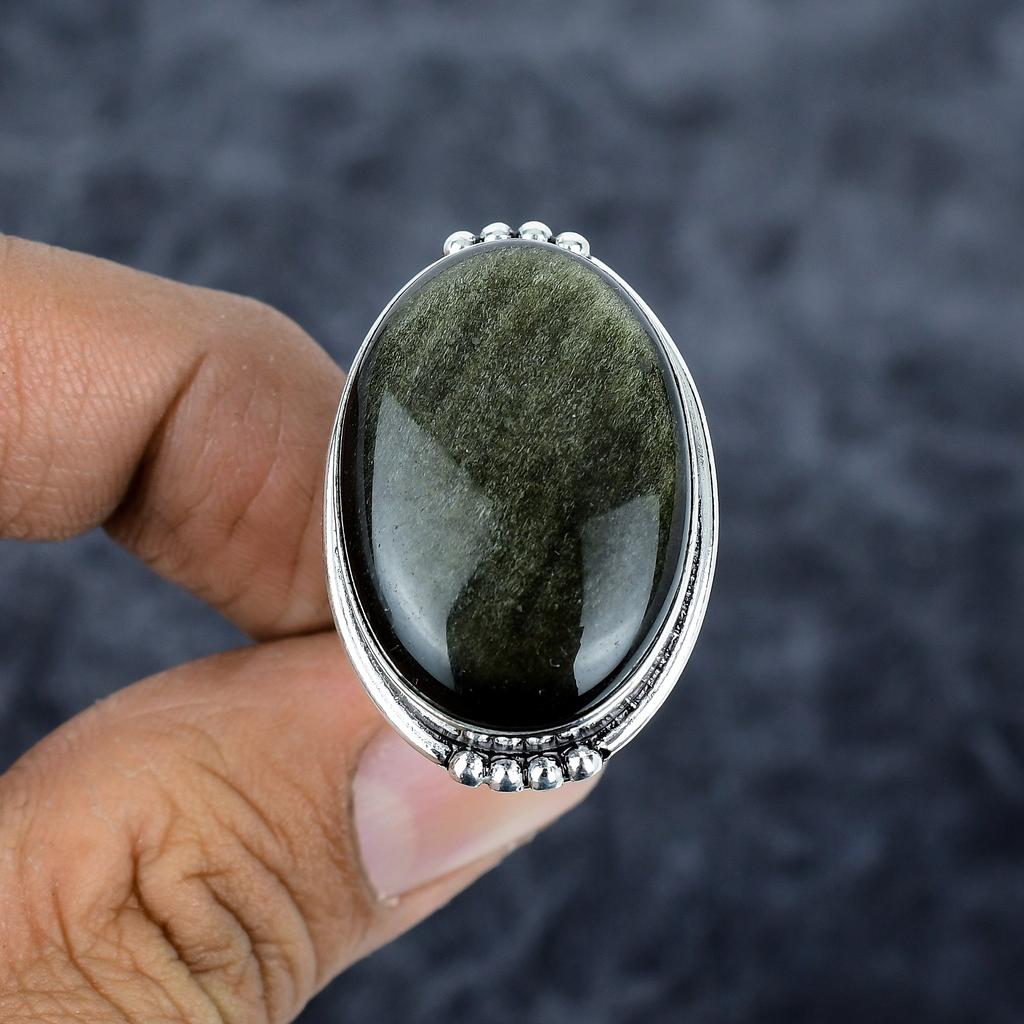 Silversheen Obsidian Gemstone 925 Sterling Silver Jewelry Ring Size 9 M-2783