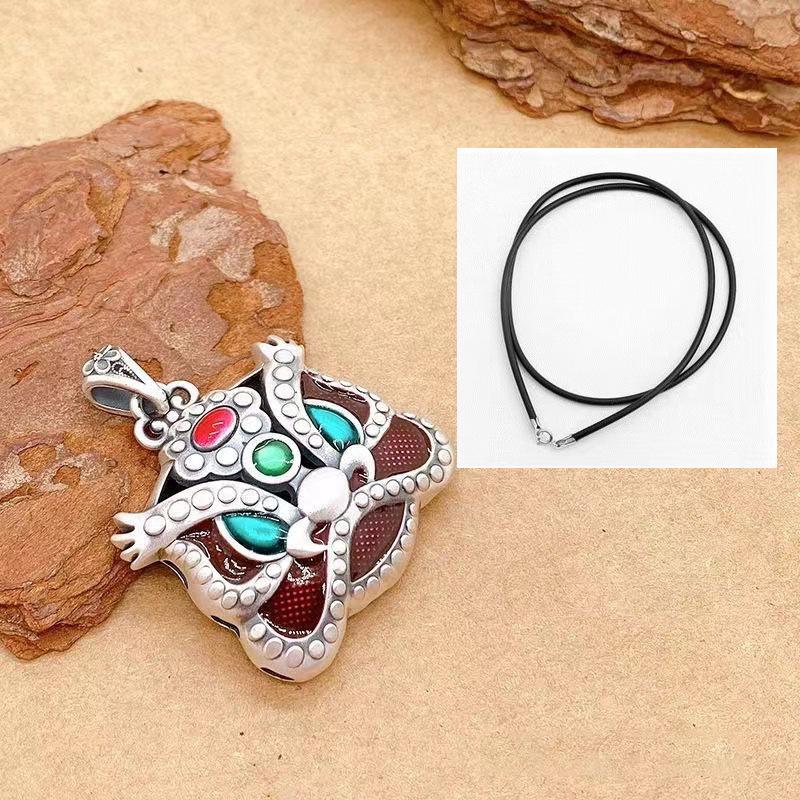 S925 Sterling Silver Retro Blue Waking Lion Pendant Necklace for Women - Chinese Style Niche Design