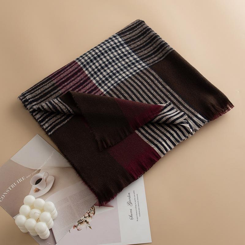 British Style Maillard Brown Brown Plaid Warm Scarf High End Atmosphere Couple Scarf Women's Imitation Cashmere