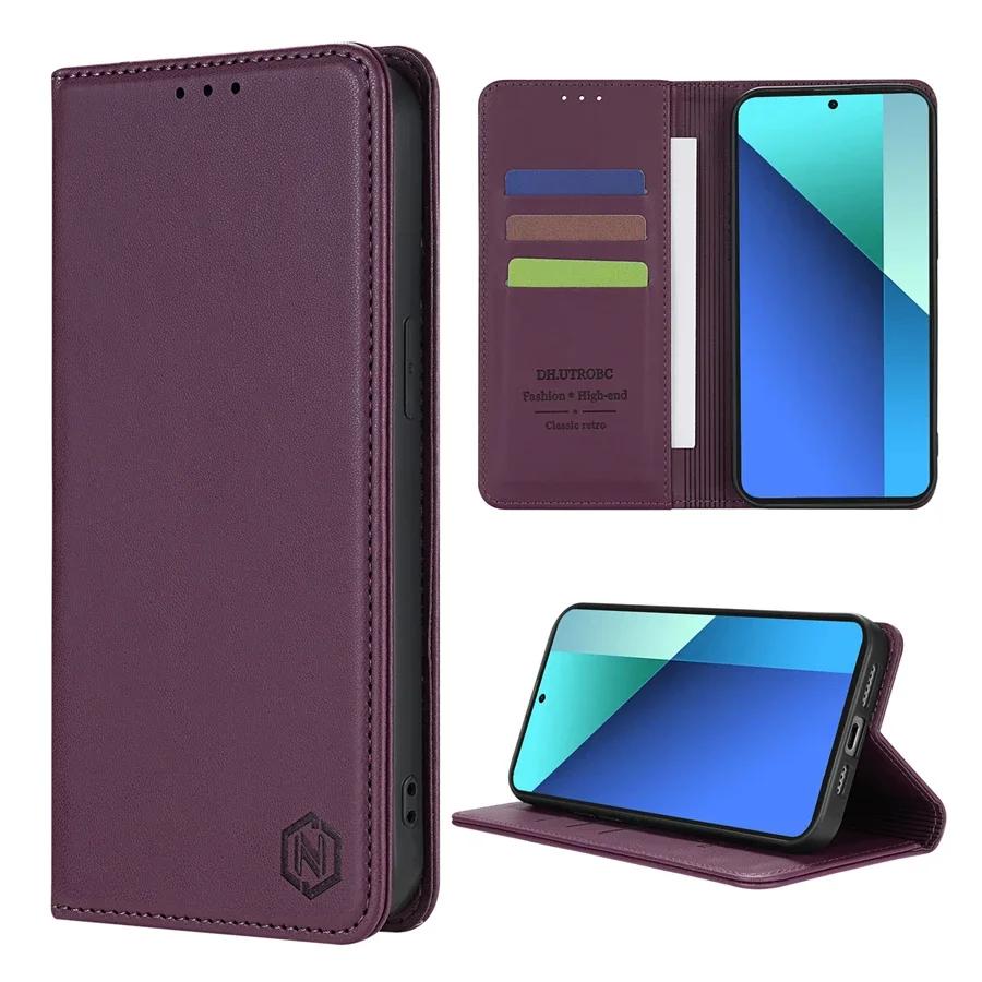 

Wallet Skin Friendly Strong Magnetic Card Slot Flip Leather Case For Xiaomi Redmi Note 14 Pro+ 13 12 12S 11 11S 10 9 Pro 8 8T 7 Redmi Note 8 Pro вино красного
