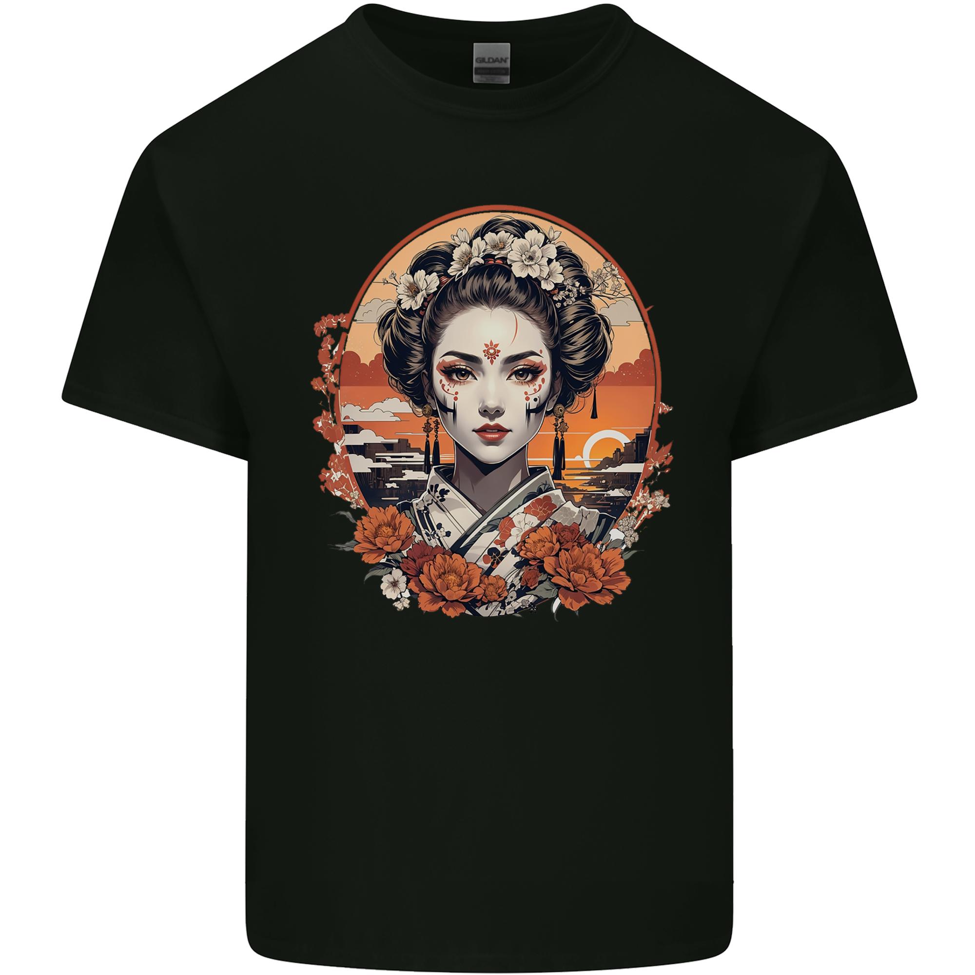 Geisha Girl With Flowers Unisexs Light Cotton TShirt S