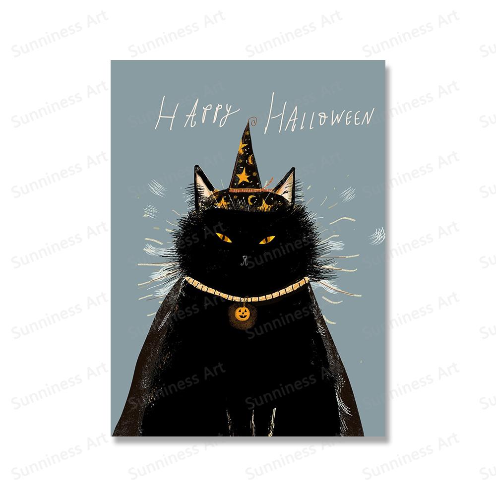 Funny Halloween Black Cat Autumn Wall Art Canvas Painting Nordic Posters And Prints Pumpkin Wall Pictures for Kids Room Decor