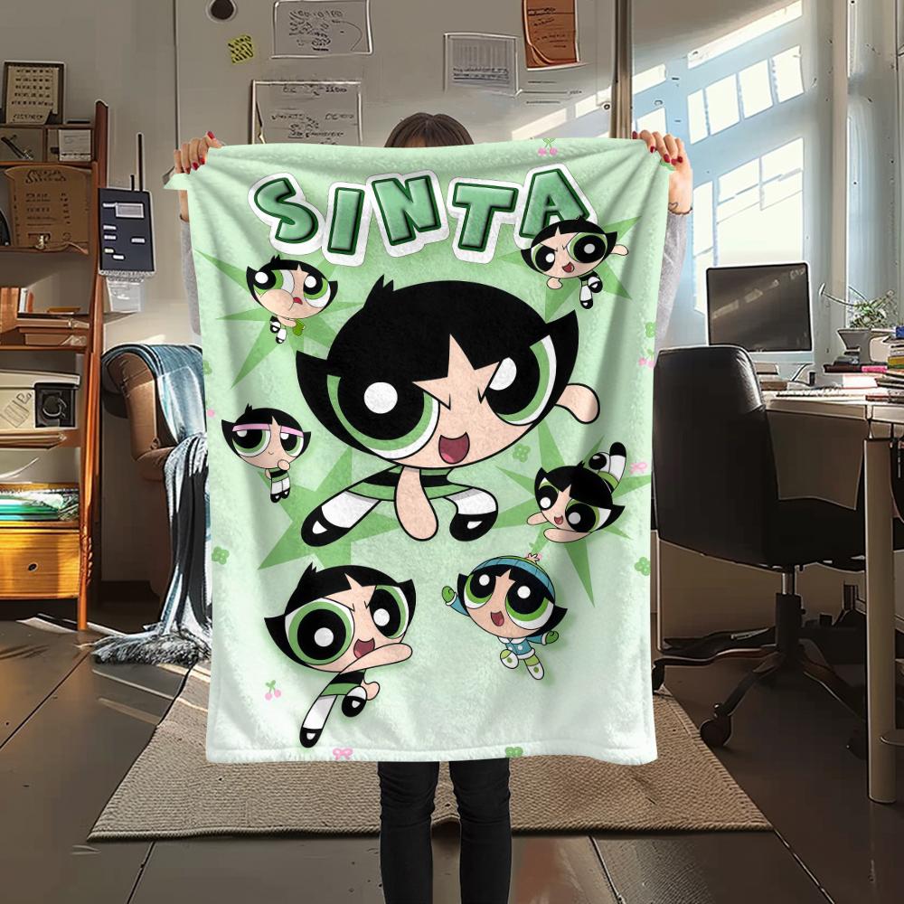 Powerpuff Girls Buttercup Cool pattern Flannel Blanket, High quality Comfortable for All Seasons, Home Decor, Warmth and Comfort, Perfect for Gifts.