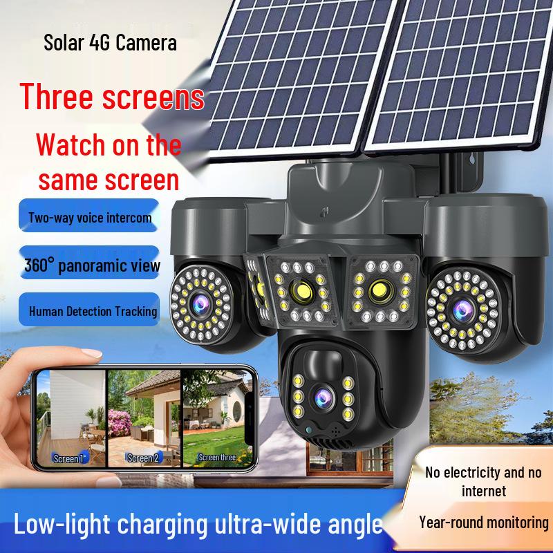 5-Screen Solar 360° Surveillance Monitor with No-Data HD Night Vision Camera