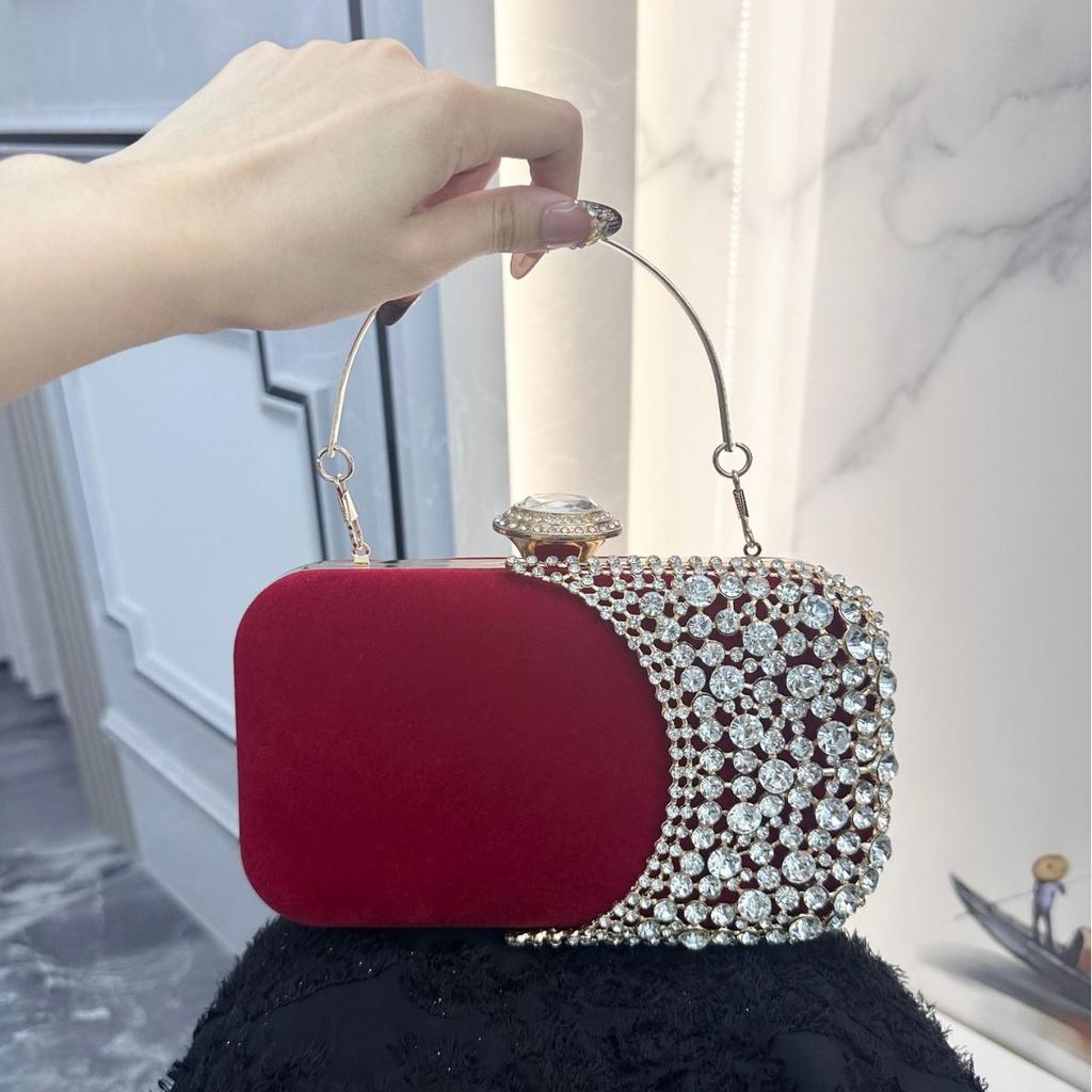Retro Diamond Embedded Evening Clutch Bag for Women Versatile Dr Handbag Ele Par Accory Hard Ell Small Size