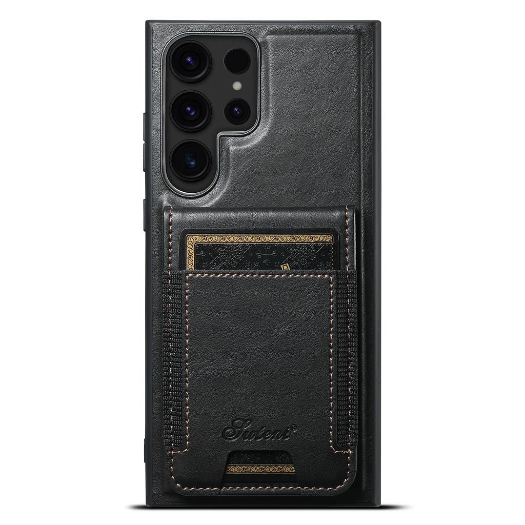 SUTENI H17 For Samsung Galaxy S24 Ultra Magnetic Case Waxy Texture Detachable Card Holder Phone Cover