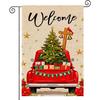 Welcome Garden Flag Double-Sided Red Truck Christmas Tree Cardinal Bells Seasonal Flags Christmas Holiday Decor for Patio Lawn Decoration