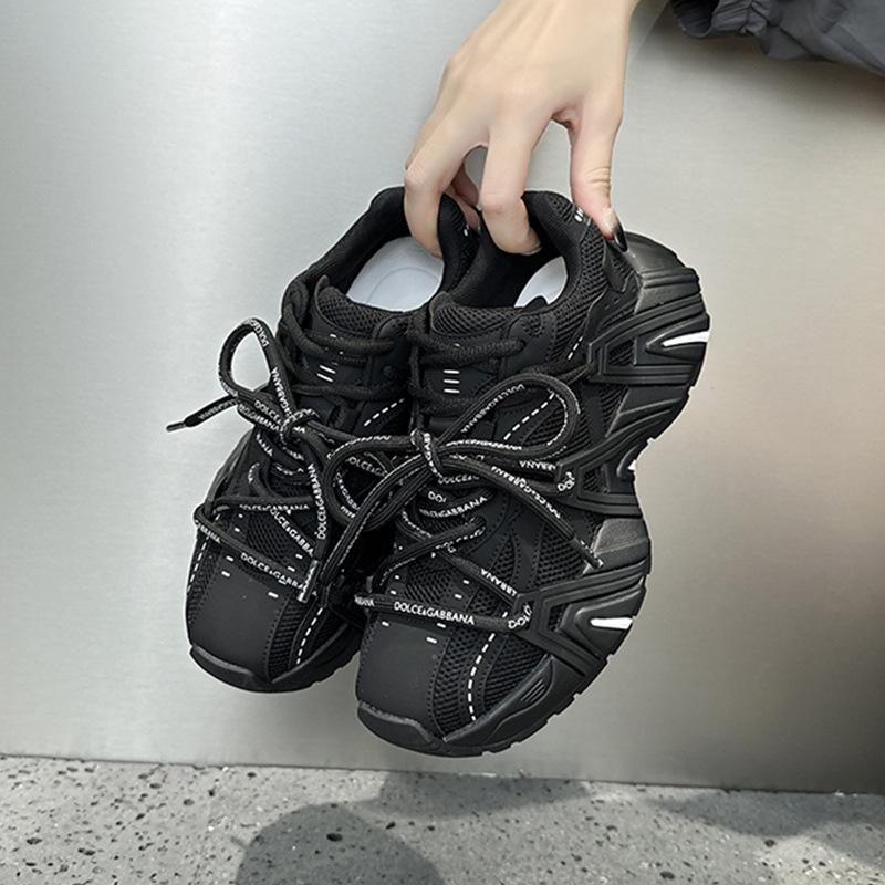 

Genuine Leather Dad Shoes for Women Spring Hot Thick Sole Height-enhancing Versatile Running Shoes Casual Sports Shoes 40 чорний