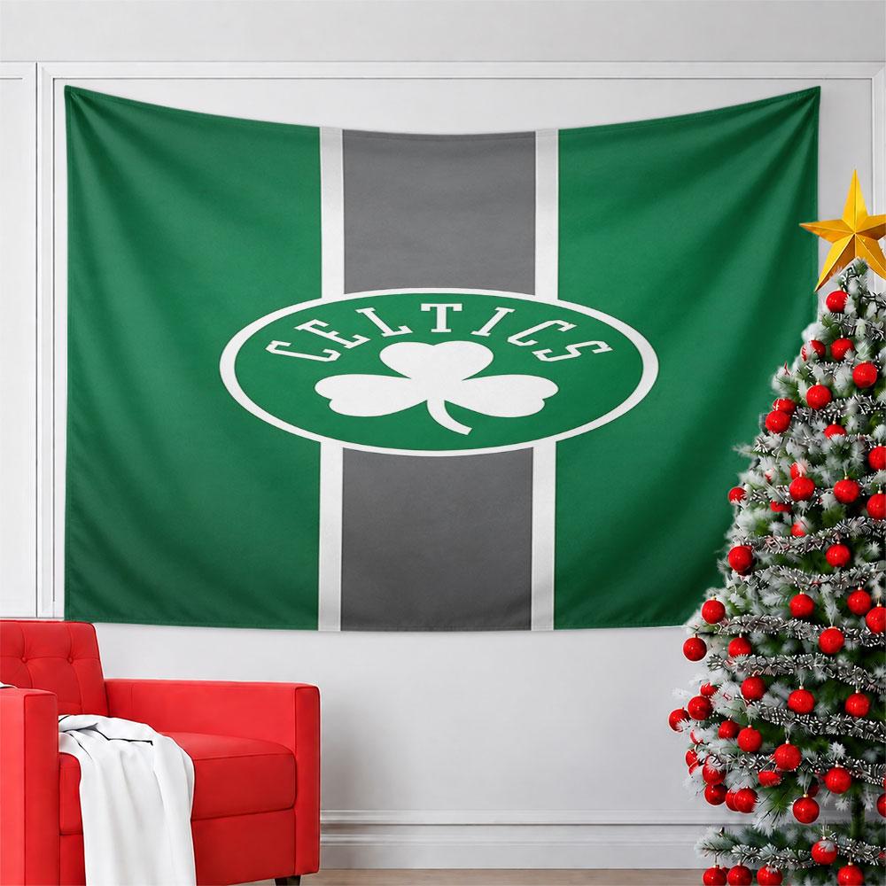 Green Celtics Logo with Shamrock Symbol Pattern Wall Hanging Tapestry Decorative Tapestry Home Decor for Bedroom and Living Room