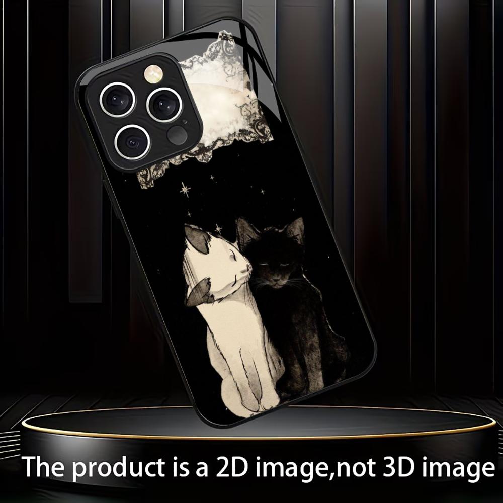 Minimalist Black & White Cat mobile phones Glass phone case for iphone 17 pro max cover for iPhone 17 16 15 14 13 12 pm Pro Plus