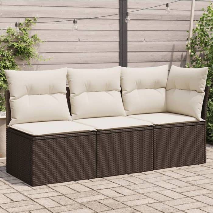 VidaXL Garden Sofa with Cushions 3-Seater, Seat with Backrest, Patio Furniture Backyard Terrace Outdoor, Brown 366218