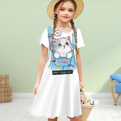 Meninas 3D Fake Mochila Imprimir Vestidos Crianças Menina Festa Manga Curta Vestido Princesa 3D Print Vestido